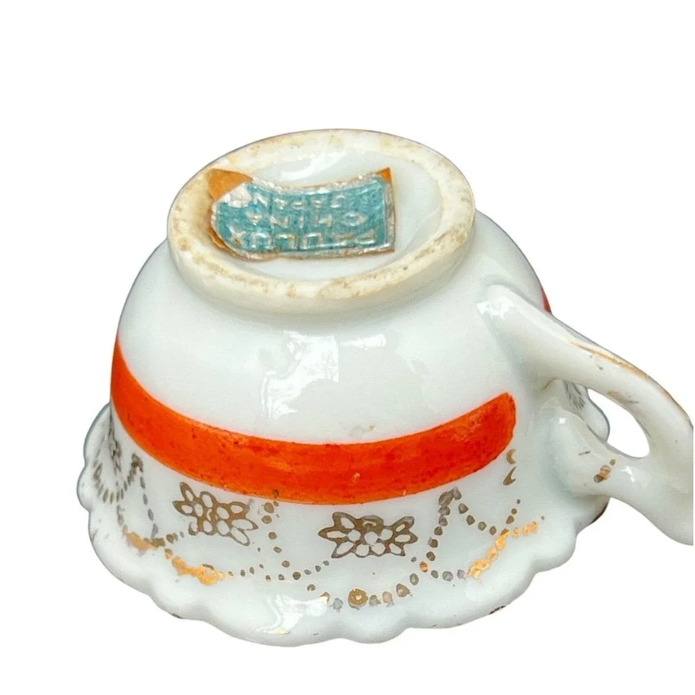 Vintage Paulux China Miniature Teacup Japanese Porcelain Orange Gold Floral
